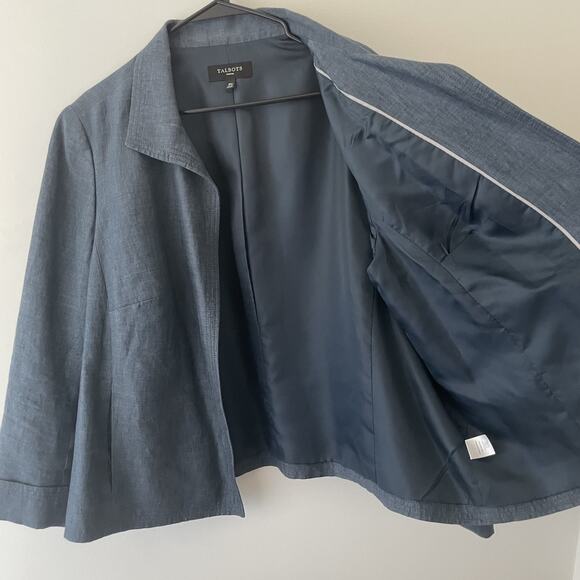 Talbots Linen Blazer 18W Navy Blue Minimalist Jacket Plus Size Classic Workwear - Picture 5 of 8